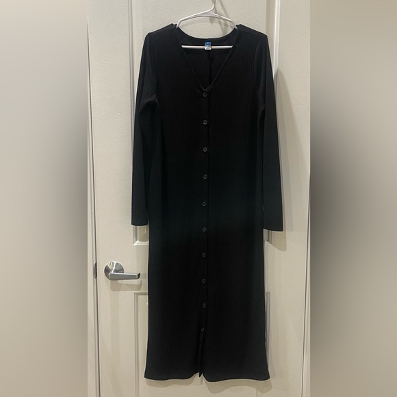 Old Navy Dresses & Skirts - Old Navy…Black Ribbed Knit Button-Down Vneck Sweater Dress